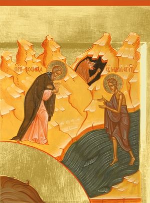 Преподобная Мария переходит через Иордан